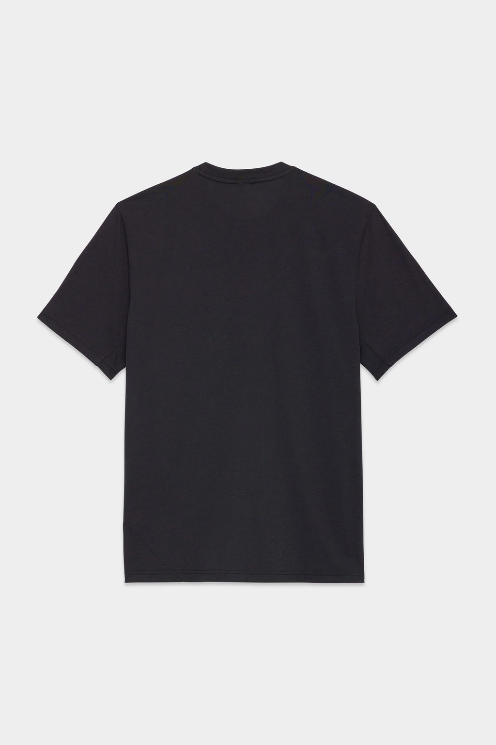 The 686 Mens Everywhere drirelease® Tech Tee by 686, in plain black, is displayed from the back with short sleeves, laid flat on a white background.