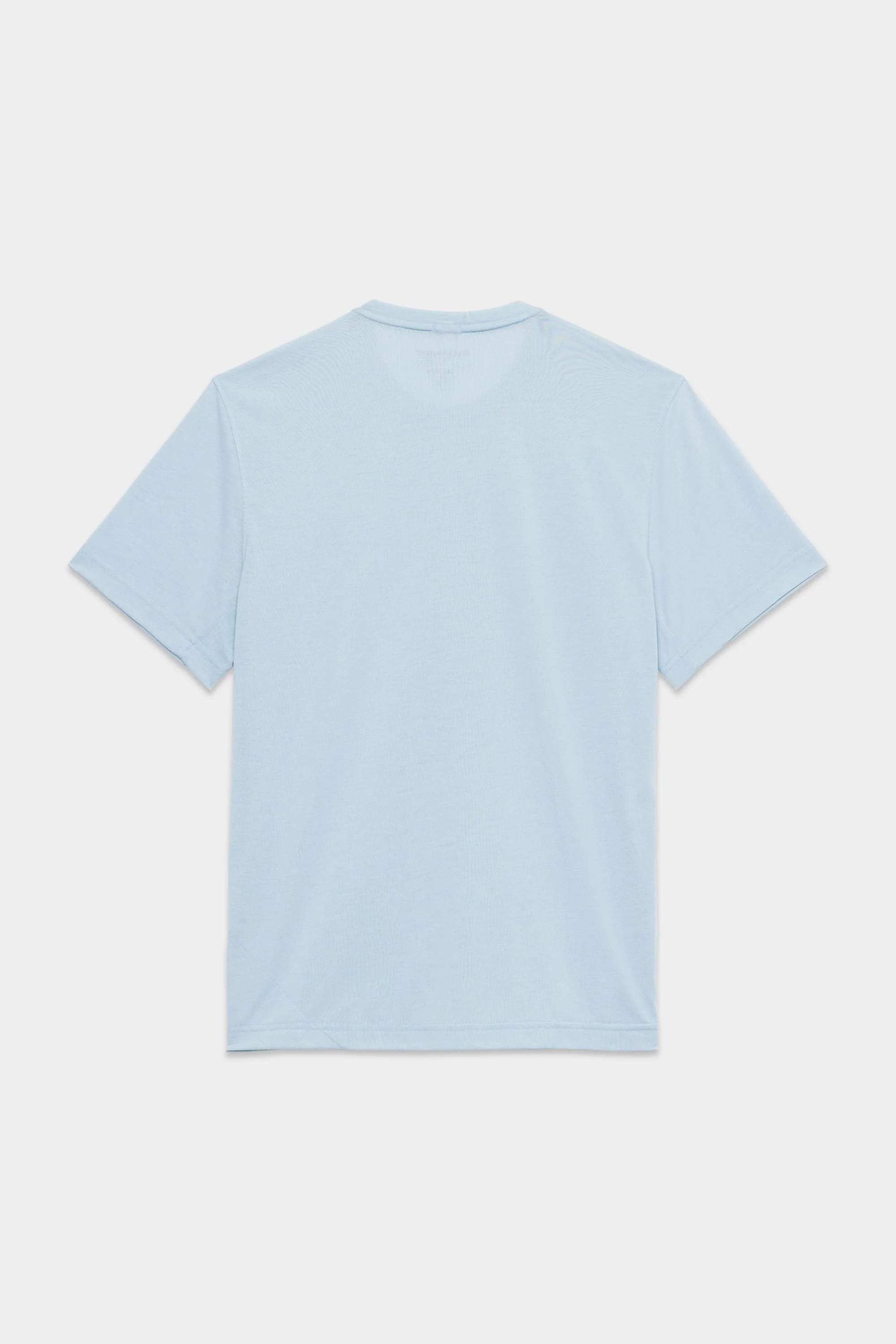The 686 Mens Everywhere drirelease® Tech Tee, in light blue, is shown from the back with short sleeves, laid flat on a white background.