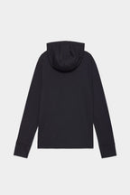 The 686 Mens Everywhere drirelease® Long Sleeve Hooded Tech Tee by 686 is shown laid flat from the back on a white background. This black hoodie features long sleeves with no visible designs or logos.