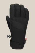 The 686 Men's GORE-TEX Linear™ Under Cuff Glove in black features a Velcro wrist strap, side buckle, and subtle branding on the back, shown against a plain beige background.