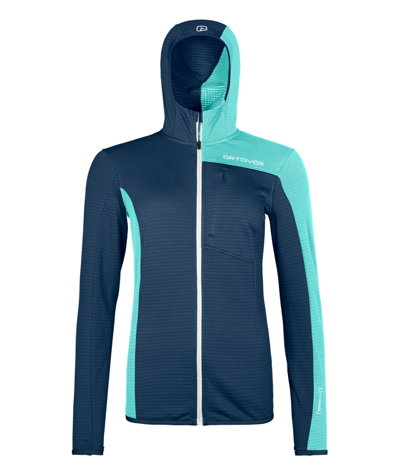 "FLEECE LIGHT GRID HOODED JKT W" - "deep ocean"