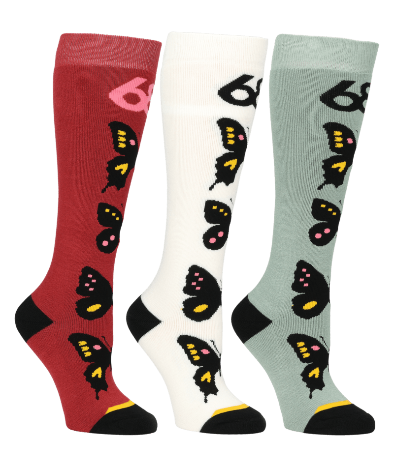 WOMENS BUTTERFLY SOCKS - 3 PACK - ASSORTED
