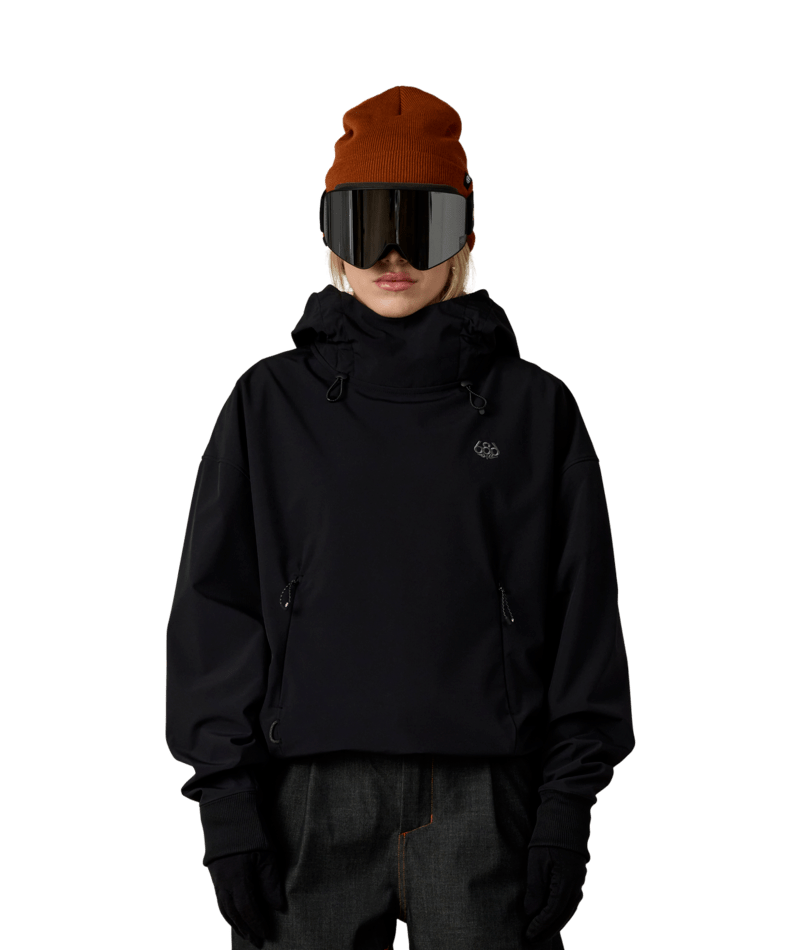 WOMENS WATERPROOF TEAM CROP HOODY - BLACK