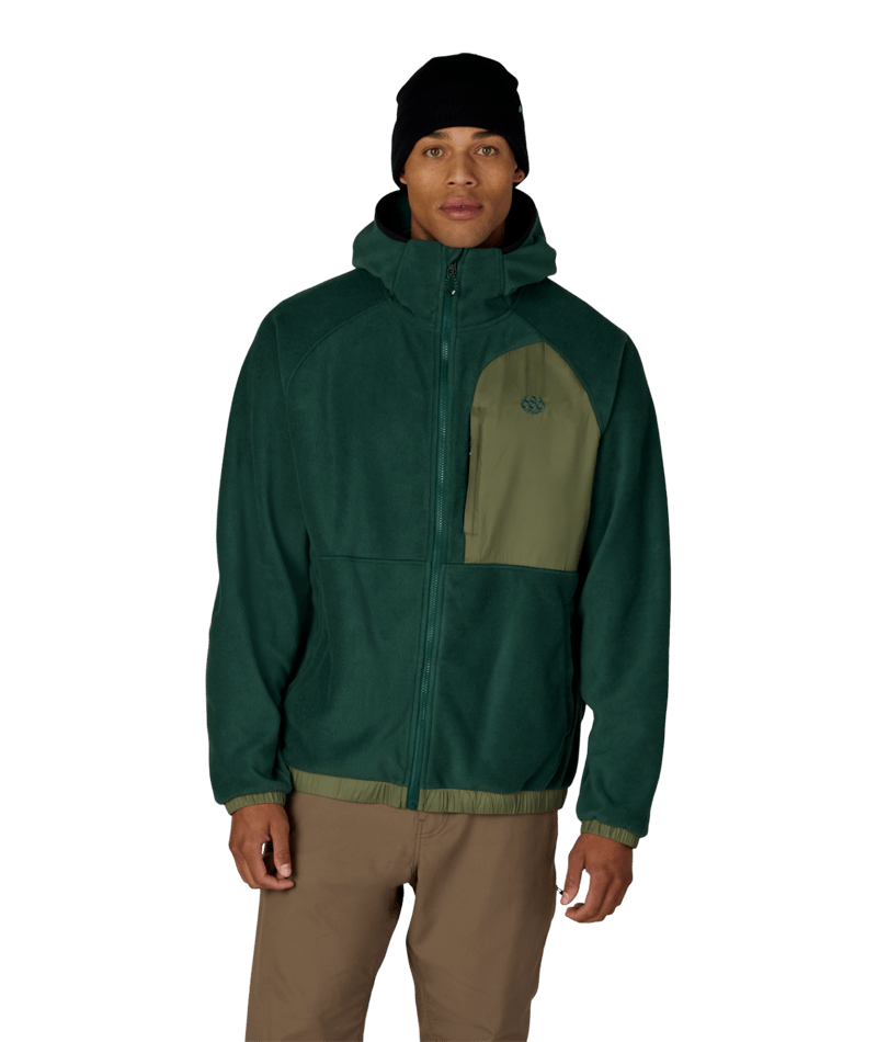 MENS LOWLAND FLEECE HOODY - MOSS GREEN COLORBLOCK