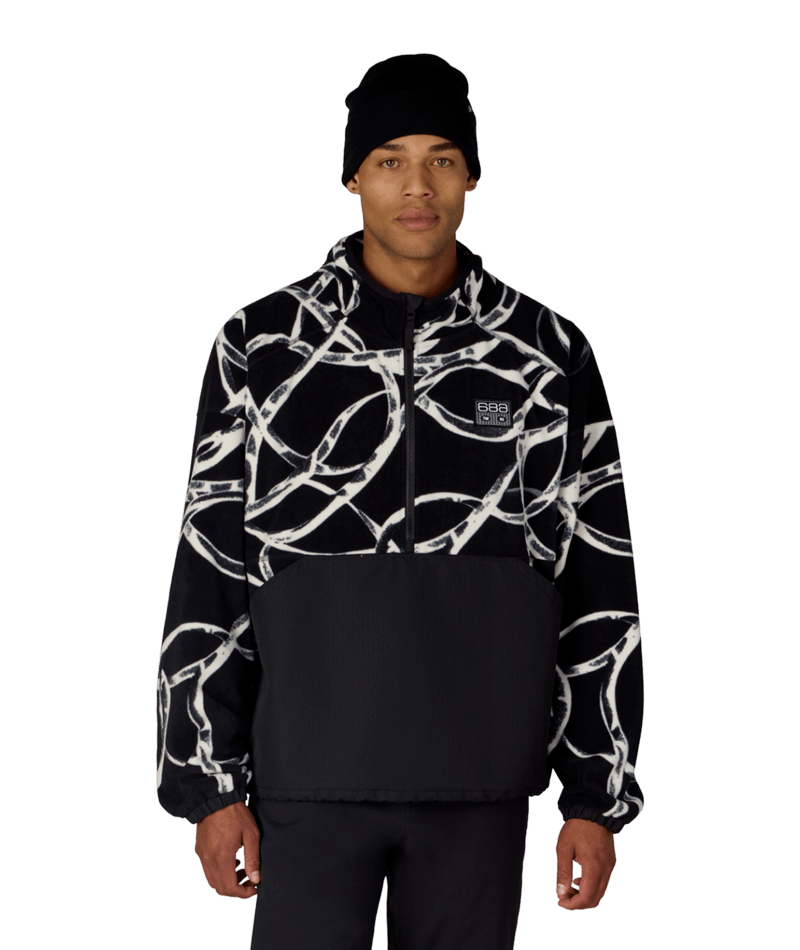 MENS ONE FLEECE ANORAK - BLACK WIRE COLORBLOCK