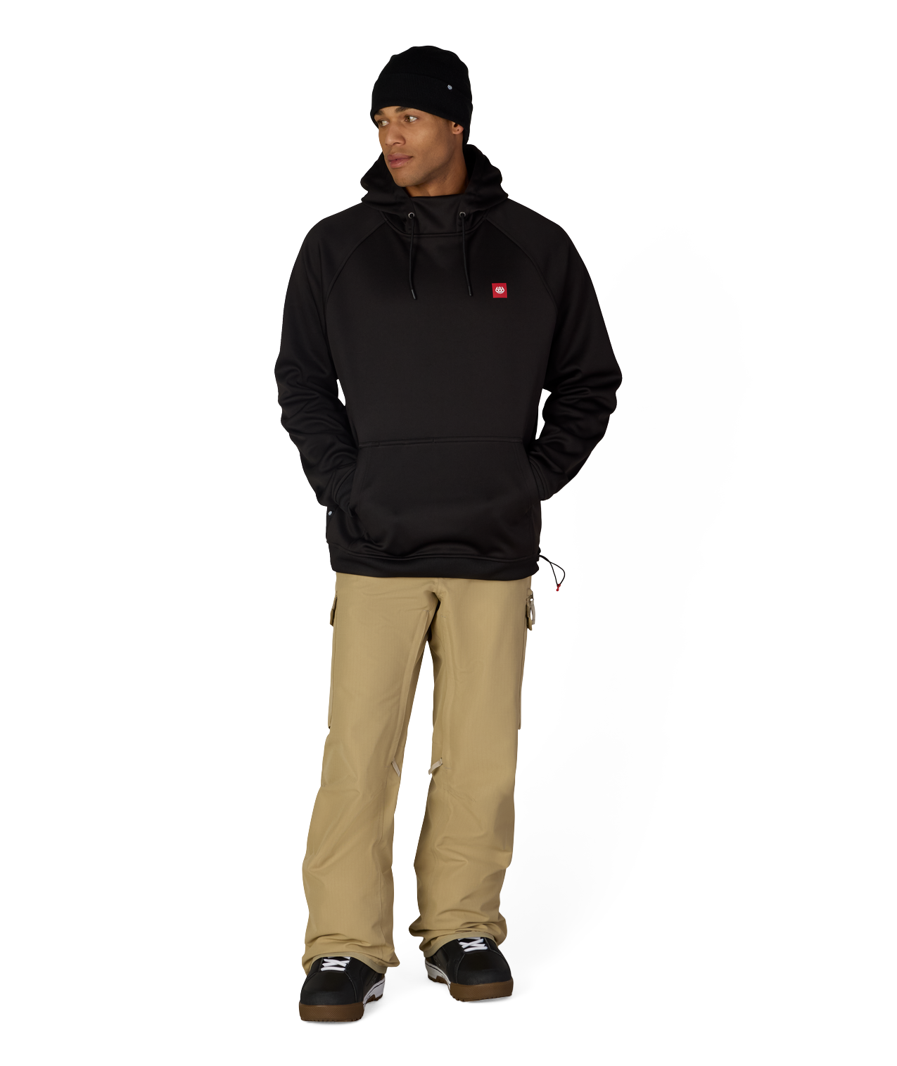 MENS BONDED FLEECE HOODY - BLACK RED