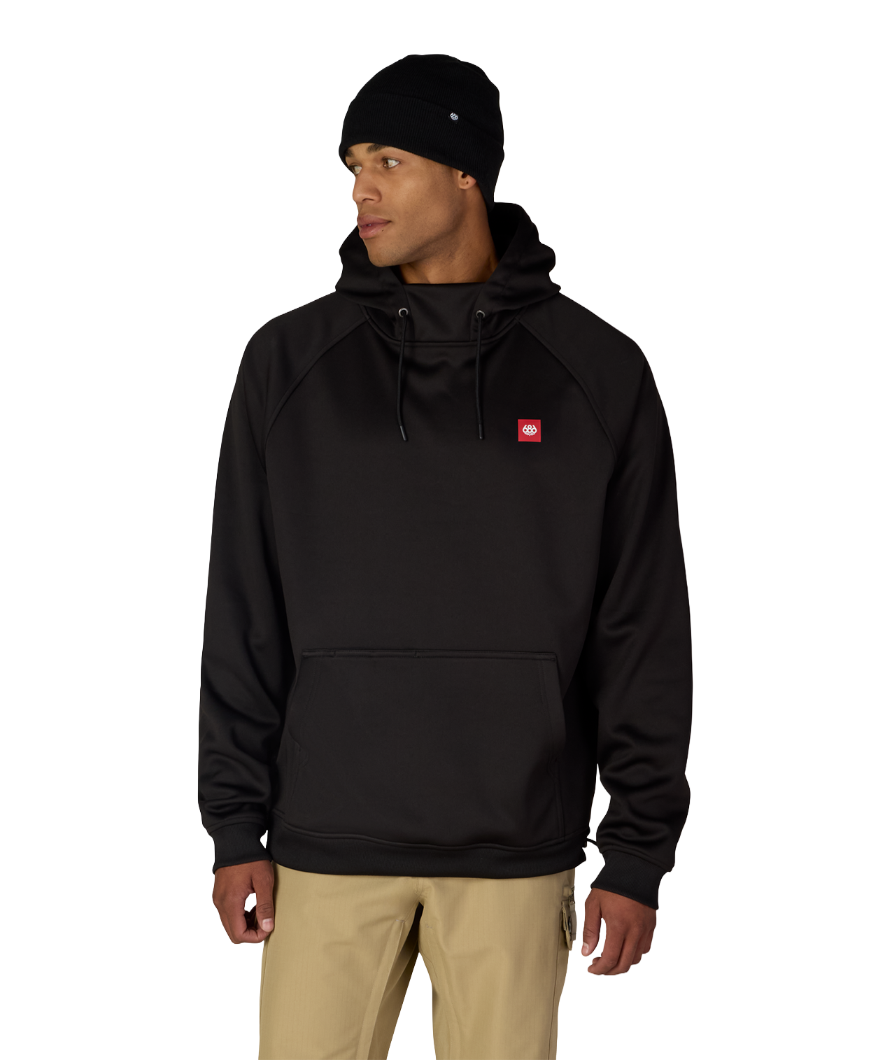 MENS BONDED FLEECE HOODY - BLACK RED