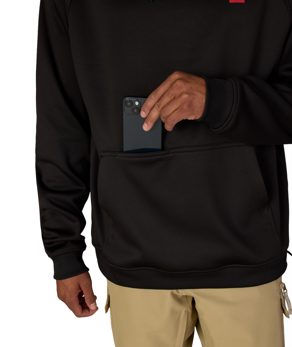 MENS BONDED FLEECE HOODY - BLACK RED
