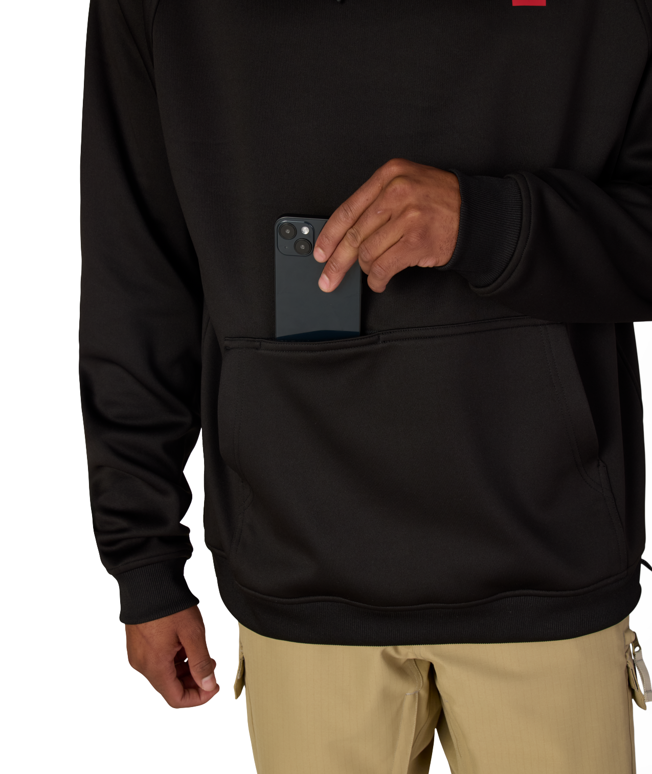 MENS BONDED FLEECE HOODY - BLACK RED