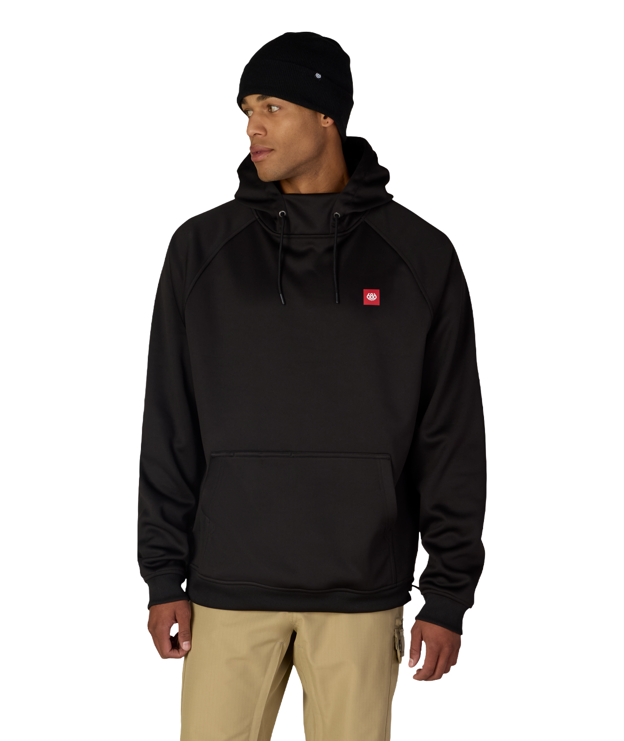 MENS BONDED FLEECE HOODY - BLACK RED