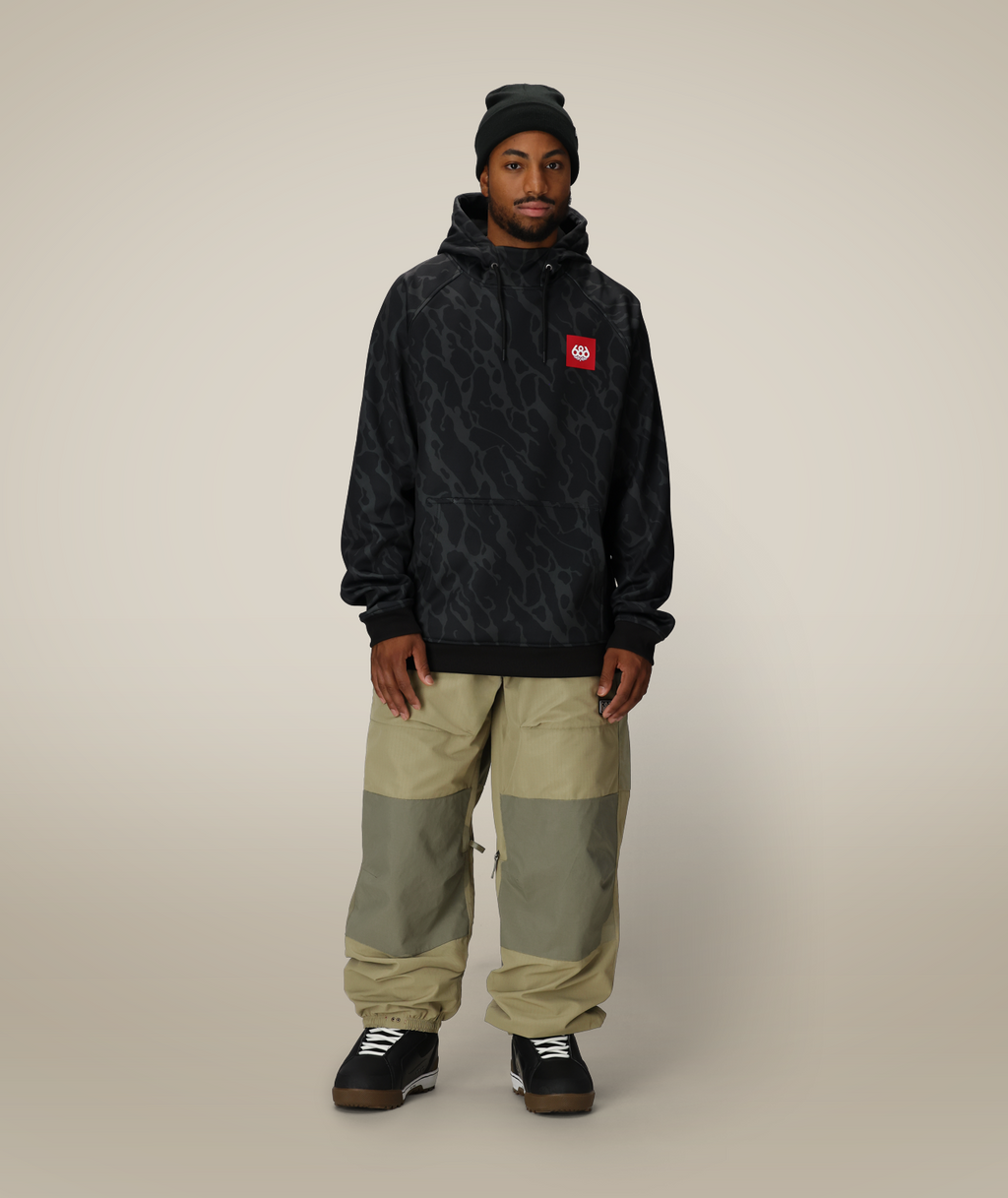MENS BONDED FLEECE HOODY - BLACK FRACTURE PRINT