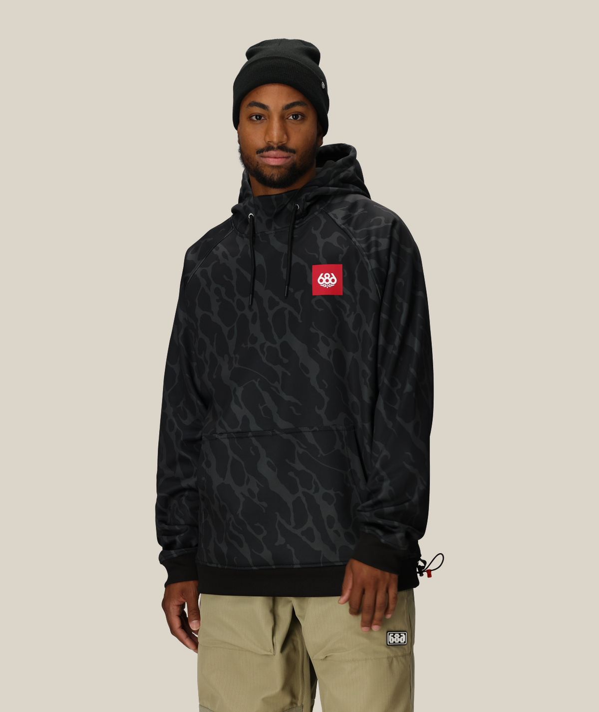 MENS BONDED FLEECE HOODY - BLACK FRACTURE PRINT
