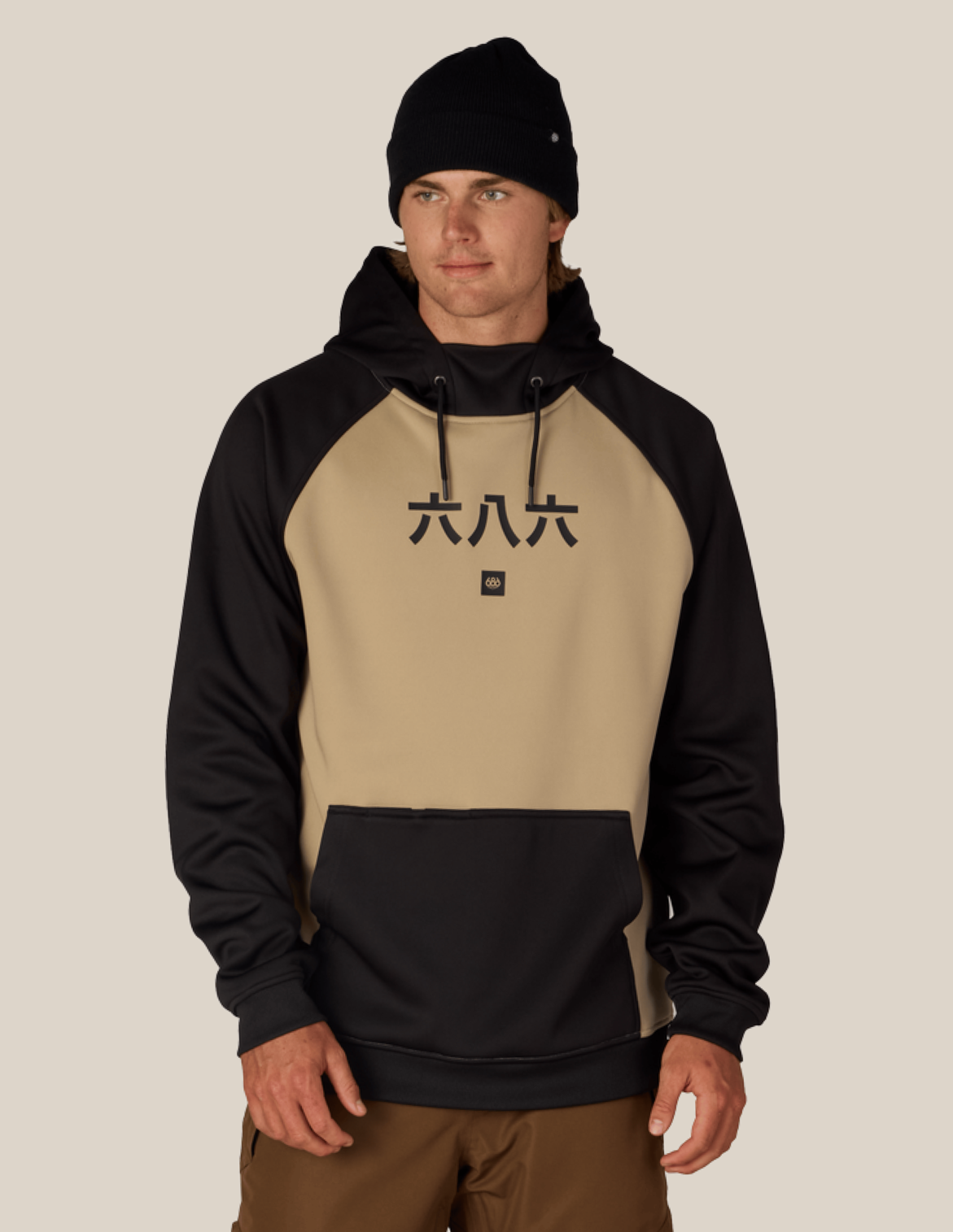 MENS BONDED FLEECE HOODY - KHAKI COLORBLOCK