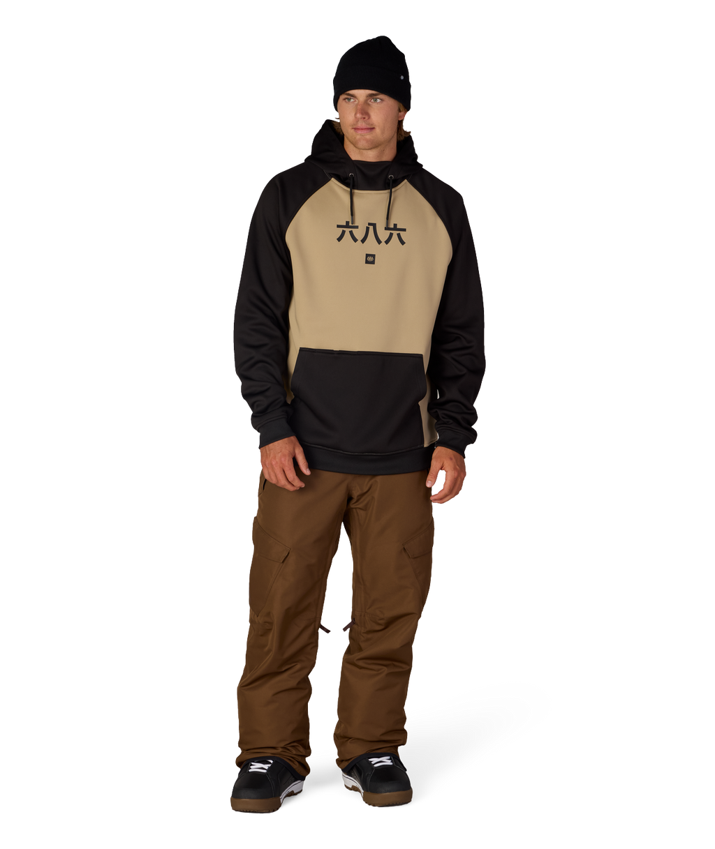 MENS BONDED FLEECE HOODY - KHAKI COLORBLOCK