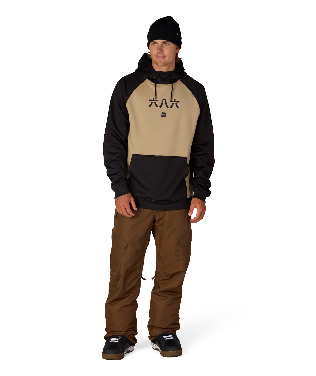 MENS BONDED FLEECE HOODY - KHAKI COLORBLOCK