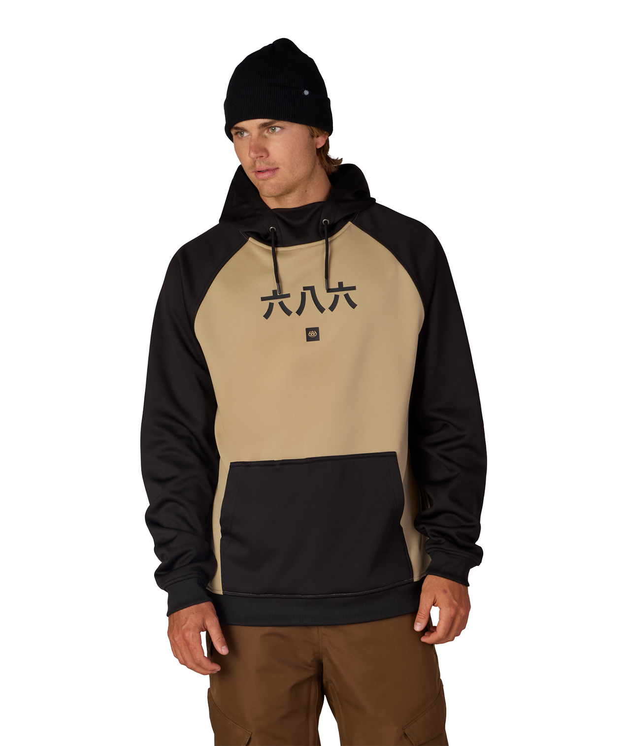 MENS BONDED FLEECE HOODY - KHAKI COLORBLOCK