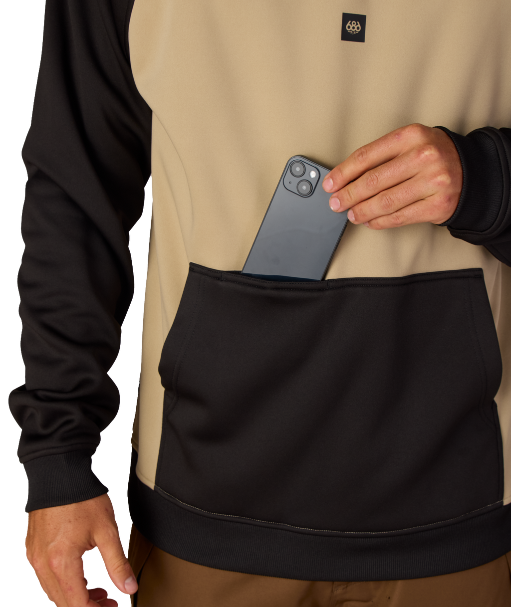 MENS BONDED FLEECE HOODY - KHAKI COLORBLOCK