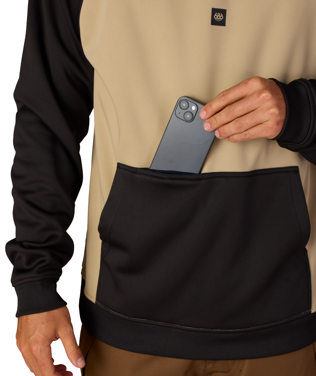 MENS BONDED FLEECE HOODY - KHAKI COLORBLOCK