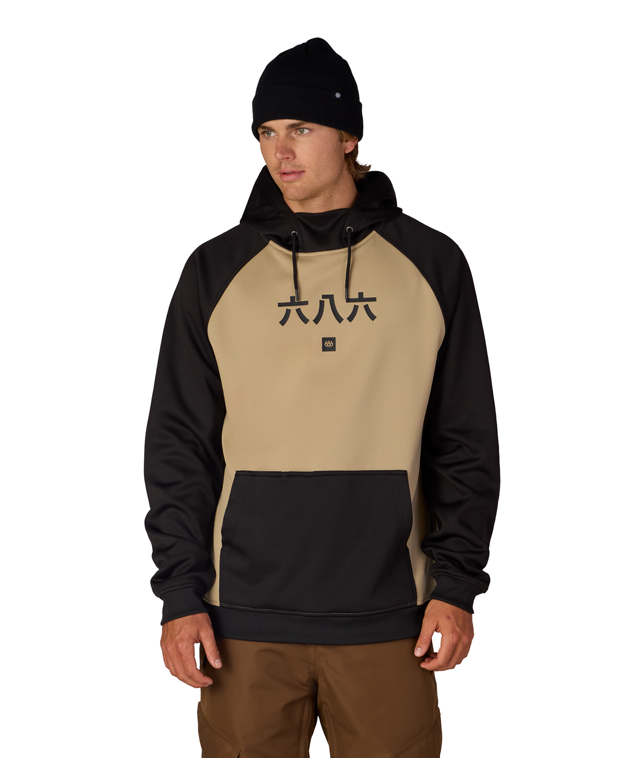 MENS BONDED FLEECE HOODY - KHAKI COLORBLOCK