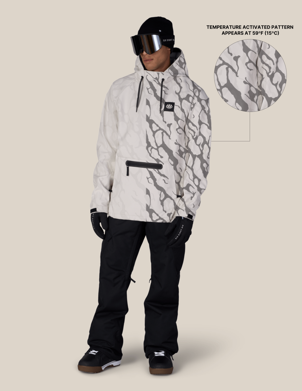 MENS WATERPROOF HYPERCHROMIC PULLOVER HOODY - LIMESTONE FRACTURE