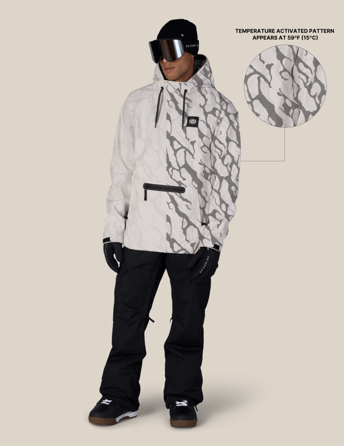 MENS WATERPROOF HYPERCHROMIC PULLOVER HOODY - LIMESTONE FRACTURE
