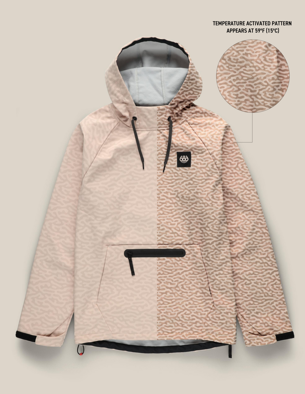 MENS WATERPROOF HYPERCHROMIC PULLOVER HOODY - SMOKEY PINK HAZE
