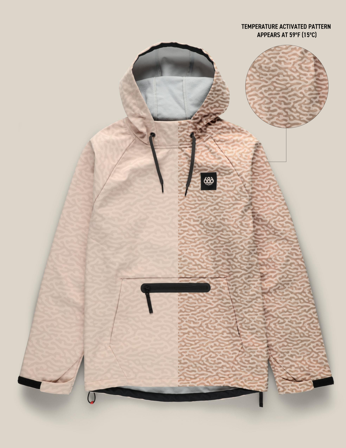 MENS WATERPROOF HYPERCHROMIC PULLOVER HOODY - SMOKEY PINK HAZE