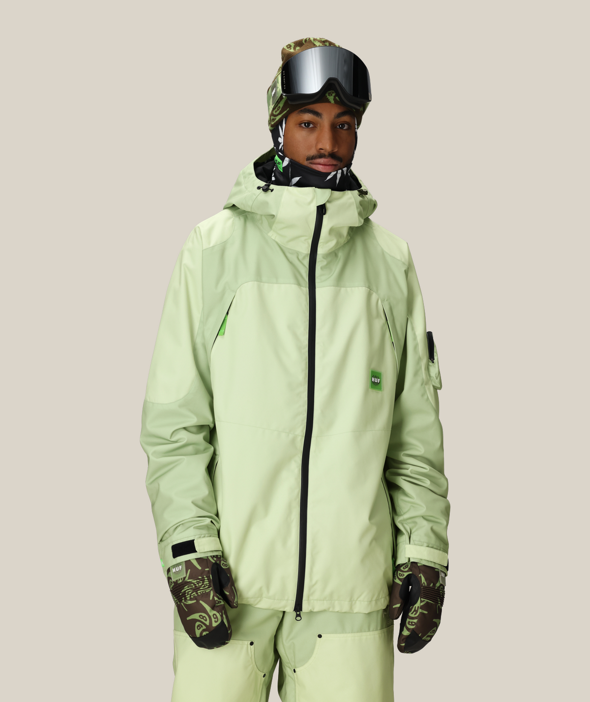 MENS 686 HUF DOUBLE H SHELL JACKET - HUF GREEN COLORBLOCK