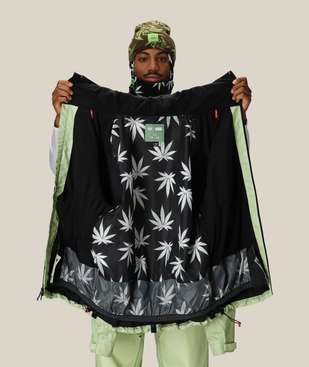 MENS 686 HUF DOUBLE H SHELL JACKET - HUF GREEN COLORBLOCK