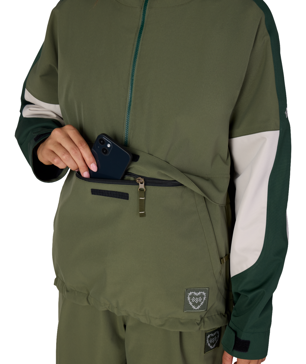 WOMENS OUTLINE™ SHELL ANORAK - FATIGUE GREEN COLORBLOCK
