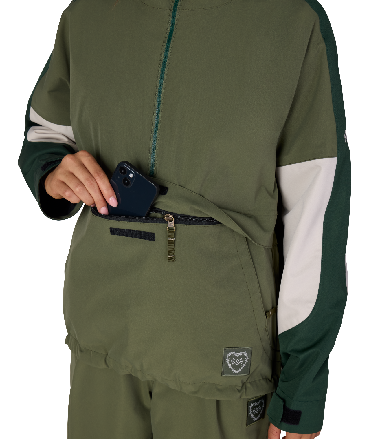 WOMENS OUTLINE™ SHELL ANORAK - FATIGUE GREEN COLORBLOCK