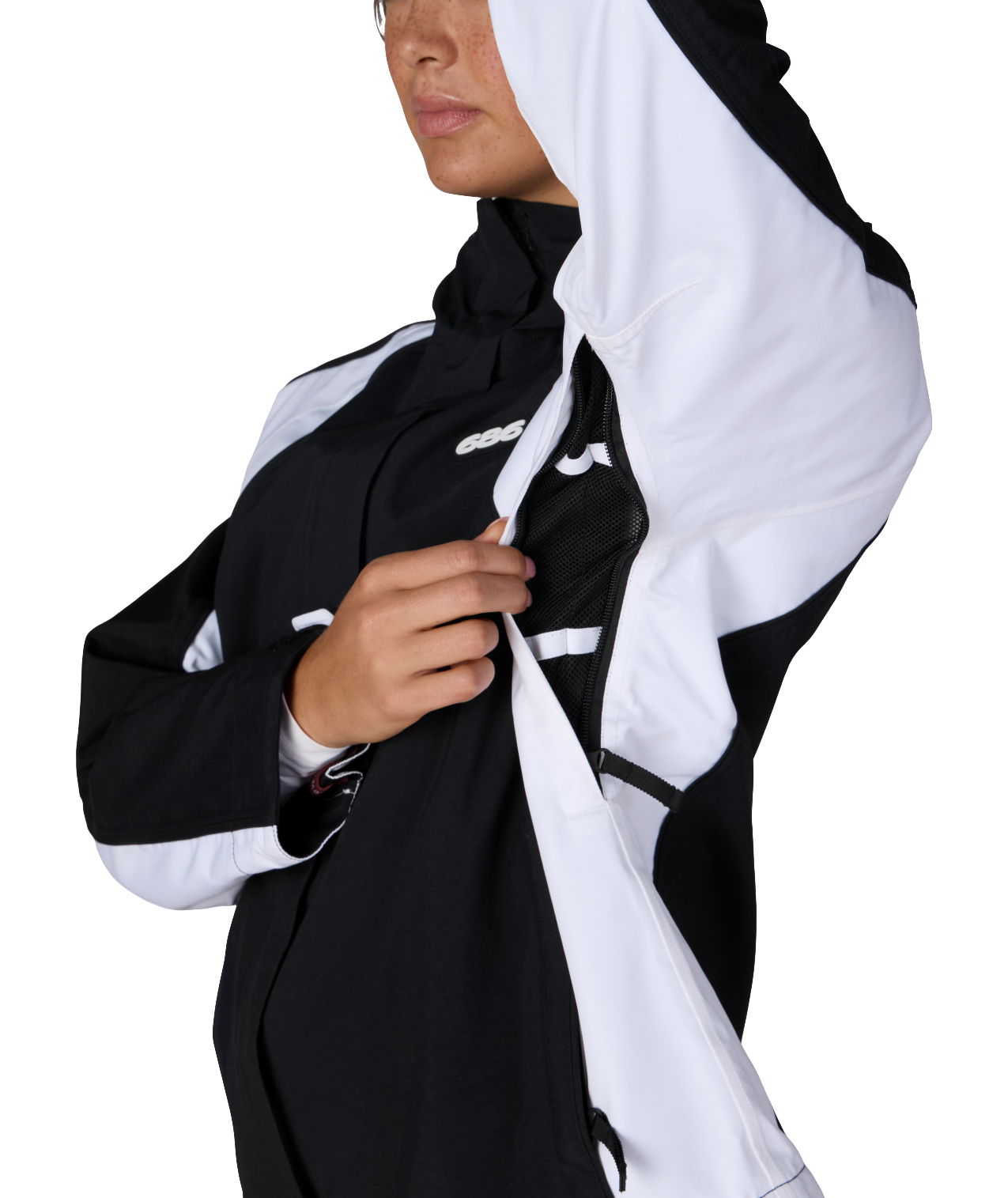 WOMENS HOLOGRAM™ SHELL JACKET - BLACK WHITE COLORBLOCK