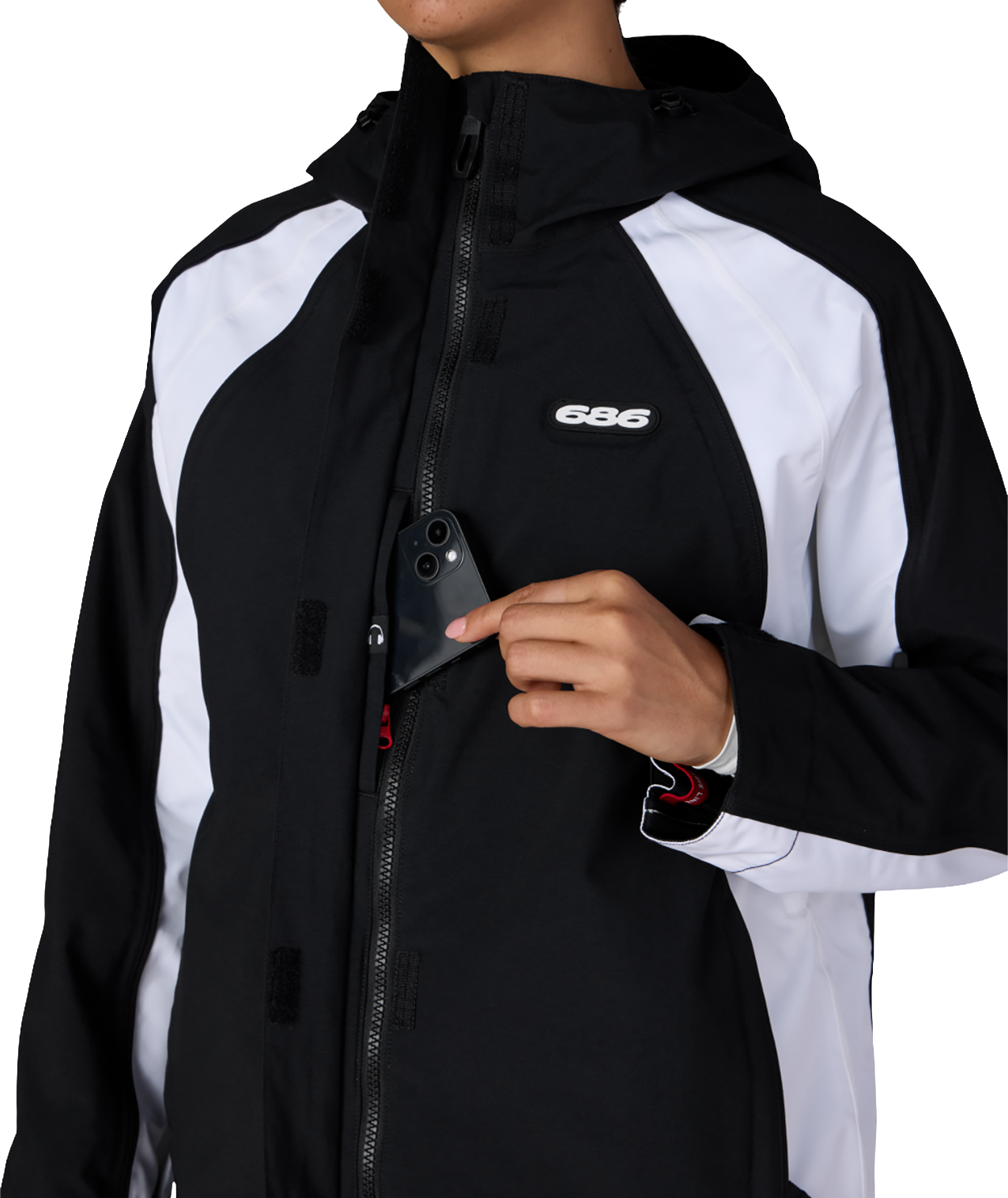WOMENS HOLOGRAM™ SHELL JACKET - BLACK WHITE COLORBLOCK