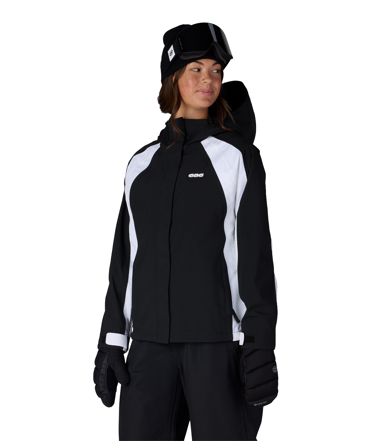 WOMENS HOLOGRAM™ SHELL JACKET - BLACK WHITE COLORBLOCK