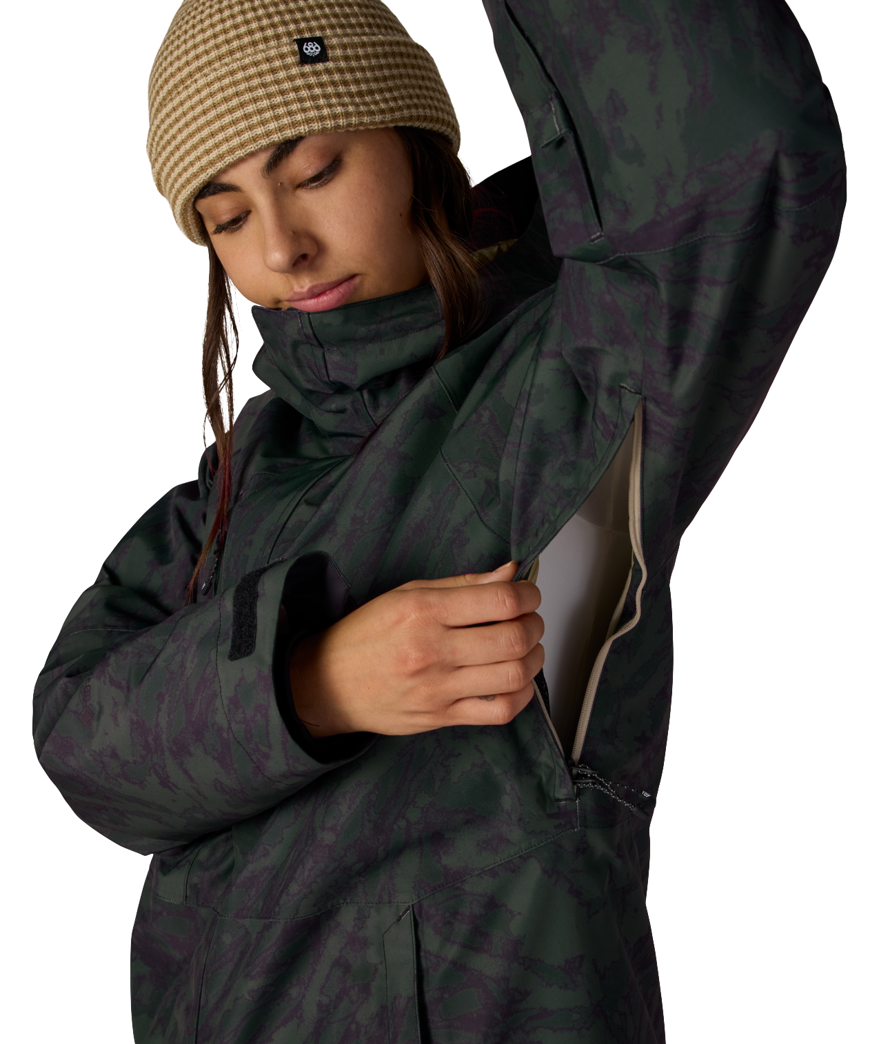 WOMENS GORE-TEX WILLOW™ INSULATED JACKET - MOSS GREEN SCRATCH CAMO