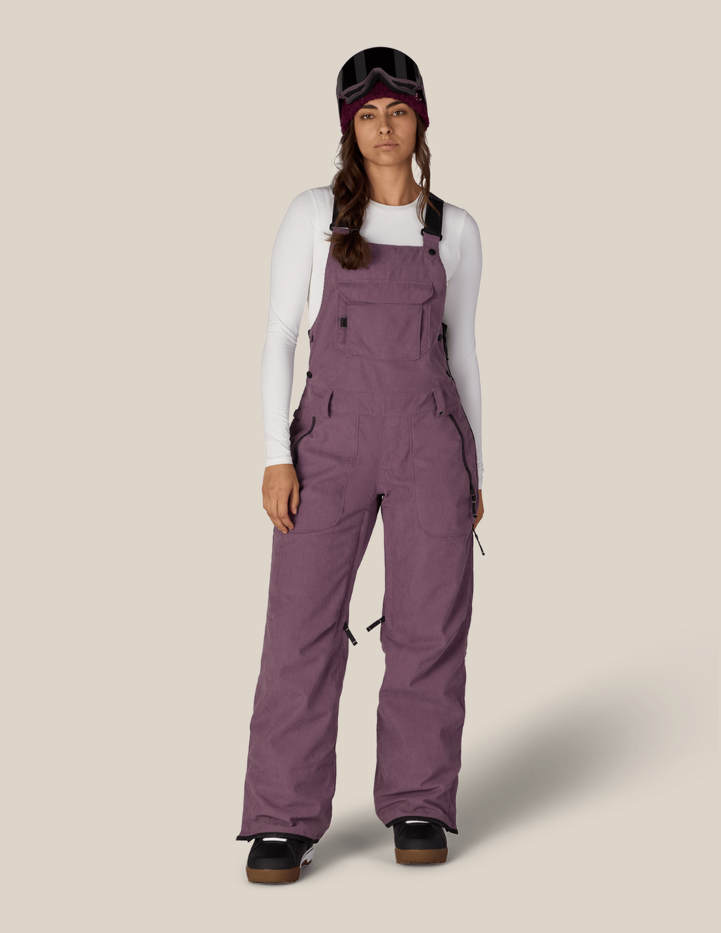 WOMENS BLACK MAGIC™ INSULATED BIB - BLACK PLUM GRID CORDUROY