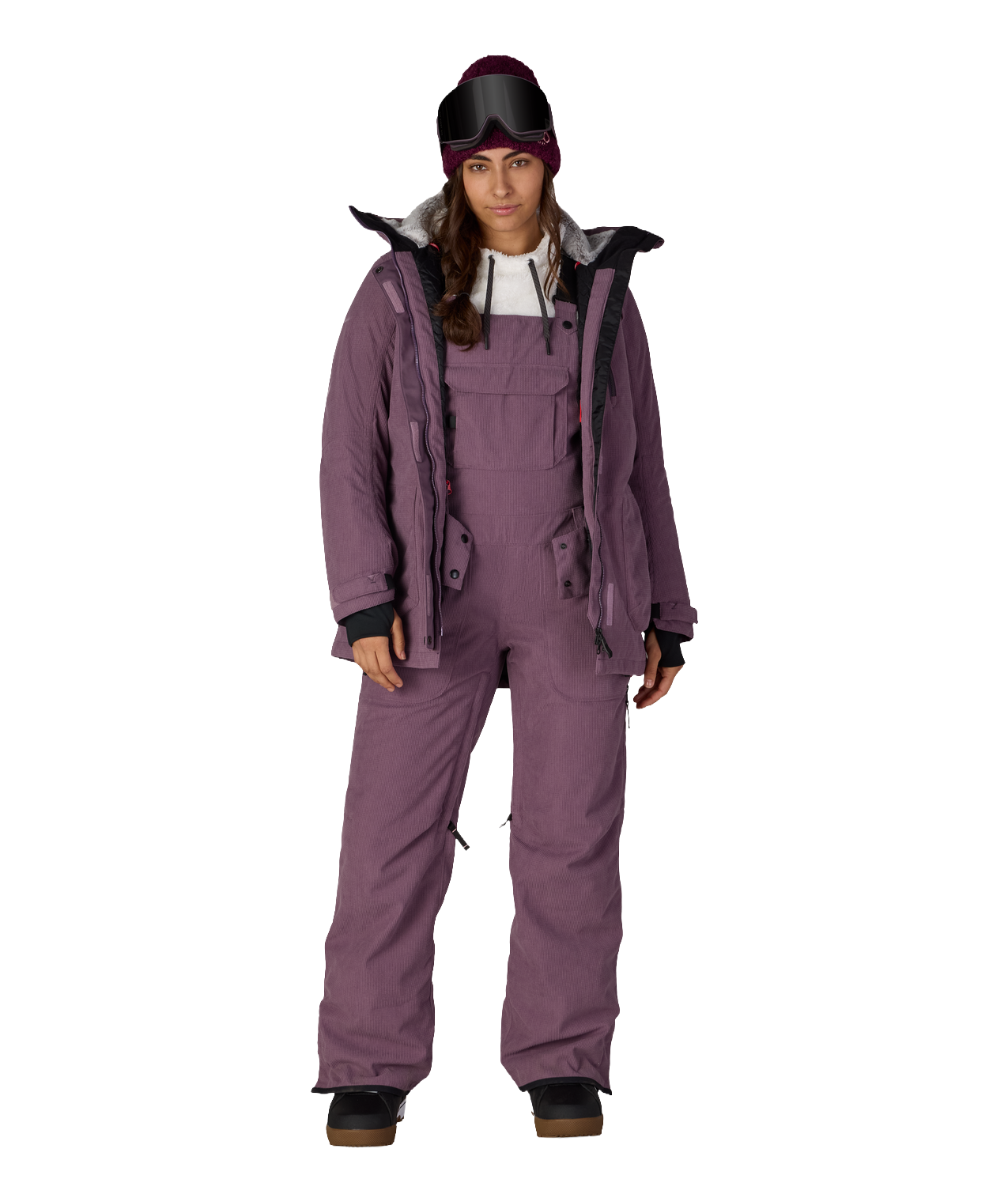 WOMENS BLACK MAGIC™ INSULATED BIB - BLACK PLUM GRID CORDUROY