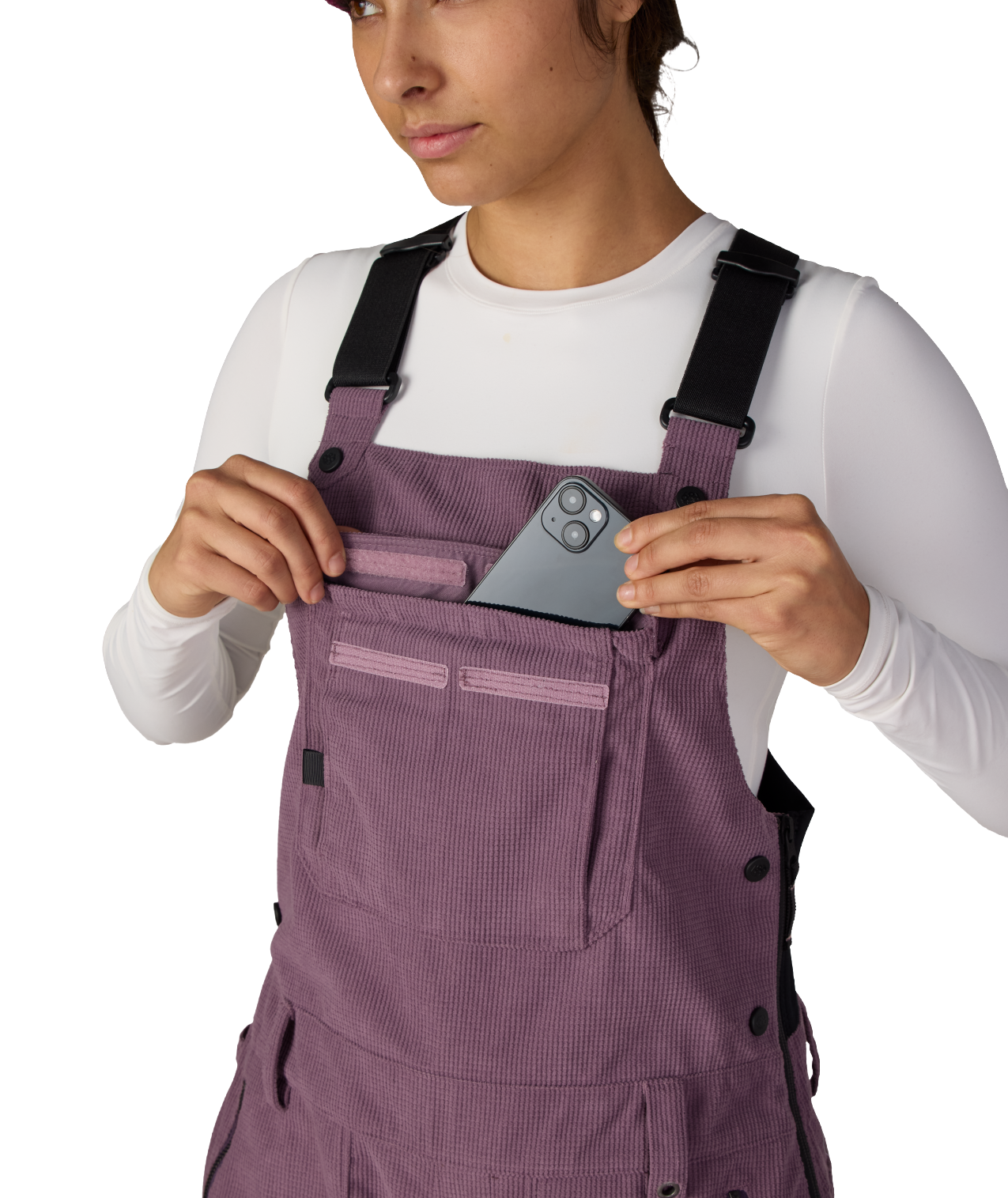 WOMENS BLACK MAGIC™ INSULATED BIB - BLACK PLUM GRID CORDUROY