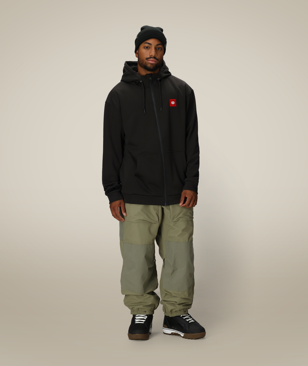 MENS BONDED FLEECE ZIP HOODY - BLACK