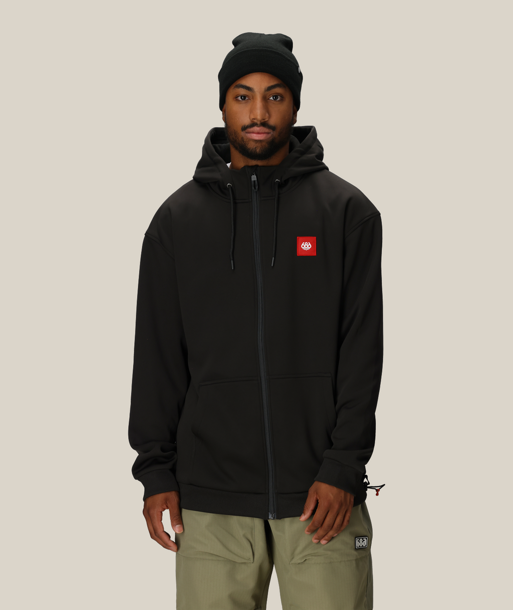 MENS BONDED FLEECE ZIP HOODY - BLACK