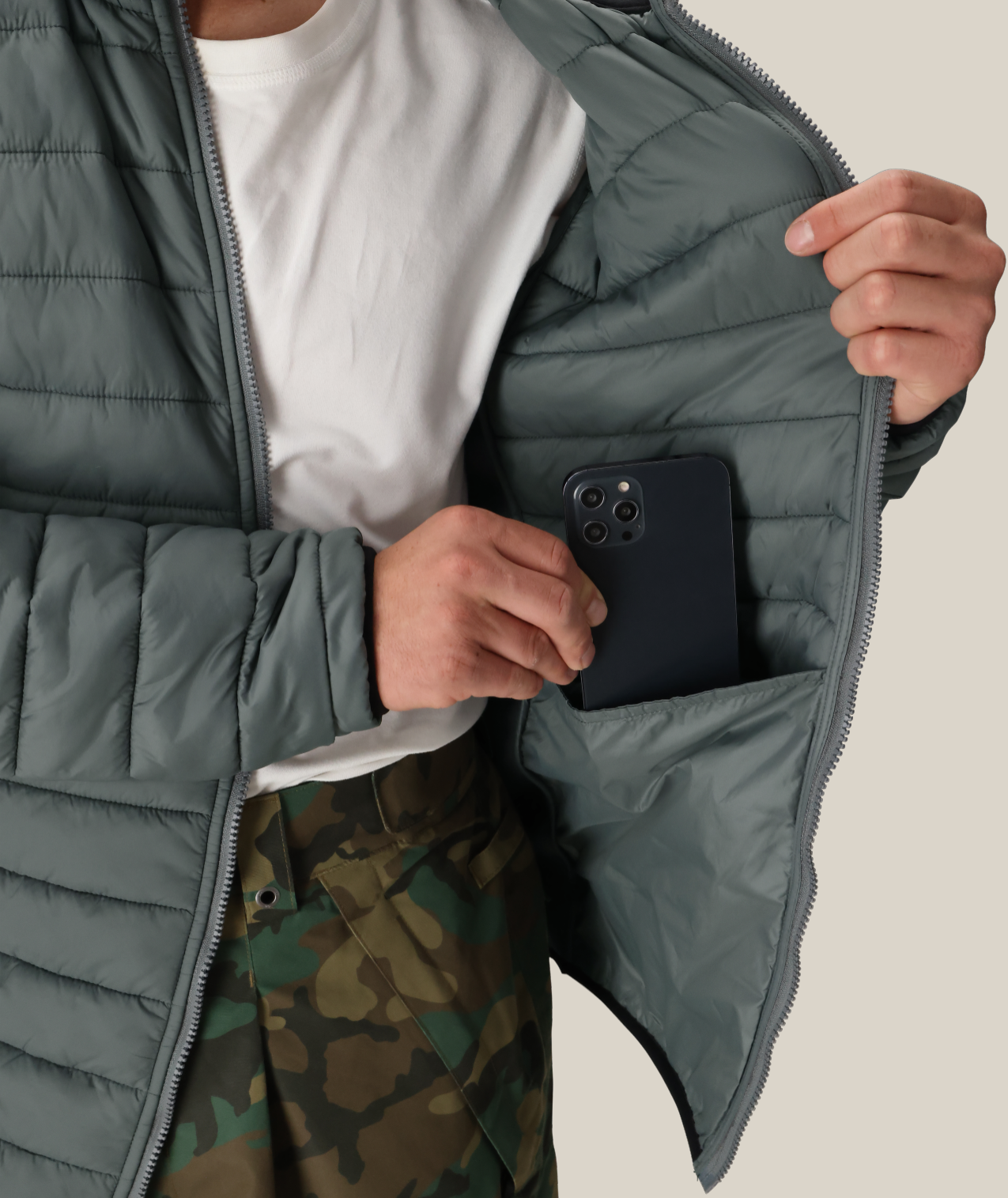 MENS THERMAL PUFF INSULATED JACKET - RHINO GREY