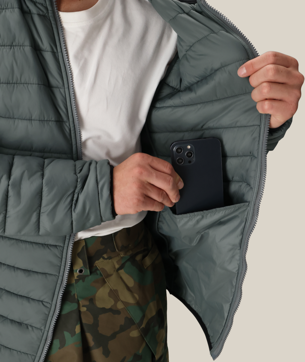 MENS THERMAL PUFF INSULATED JACKET - RHINO GREY
