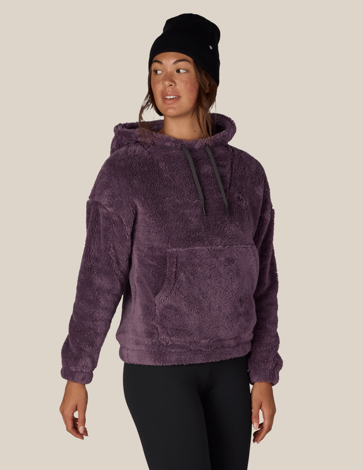 WOMENS SHERPA HOODY - BLACK PLUM