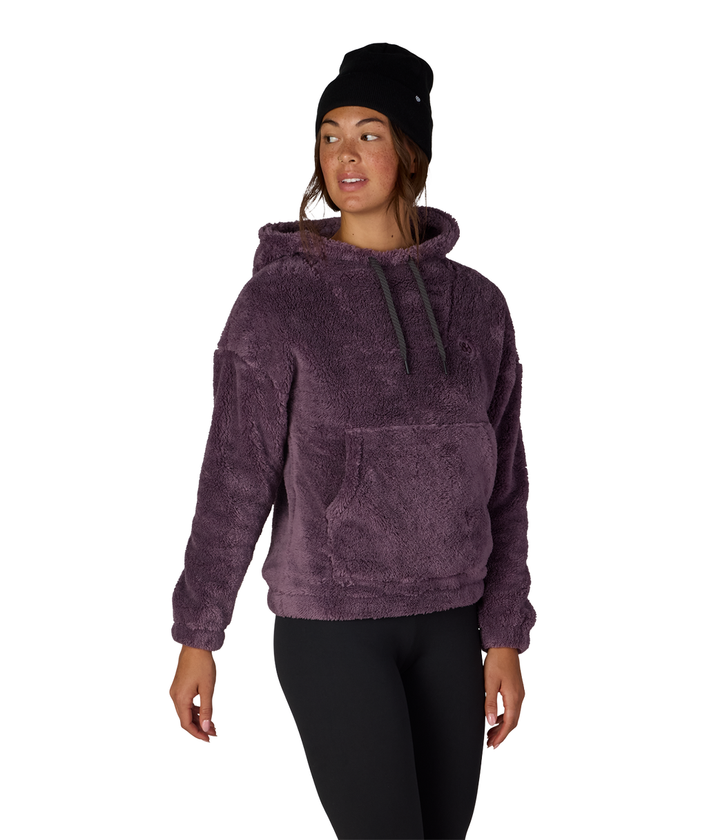 WOMENS SHERPA HOODY - BLACK PLUM