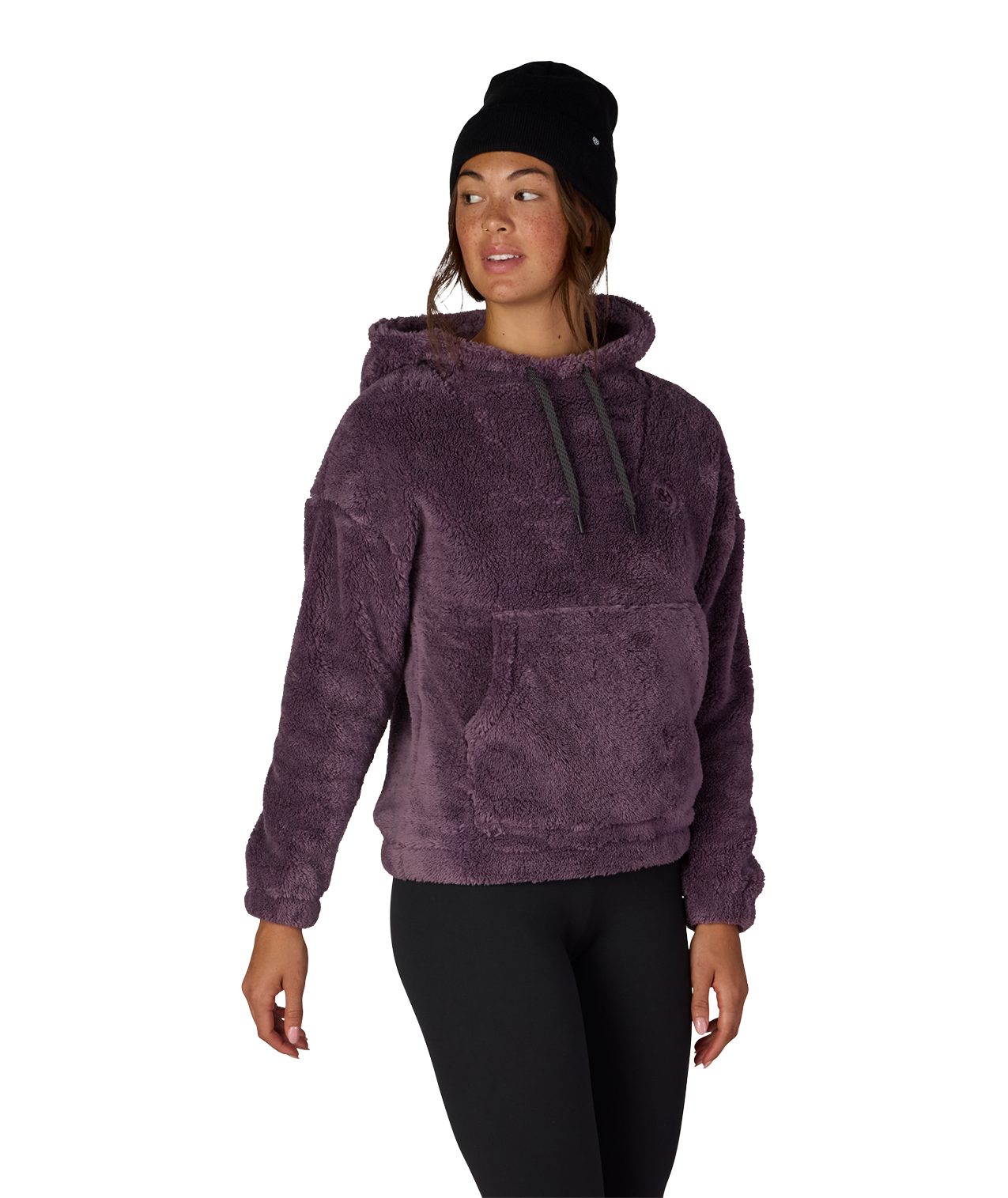 WOMENS SHERPA HOODY - BLACK PLUM