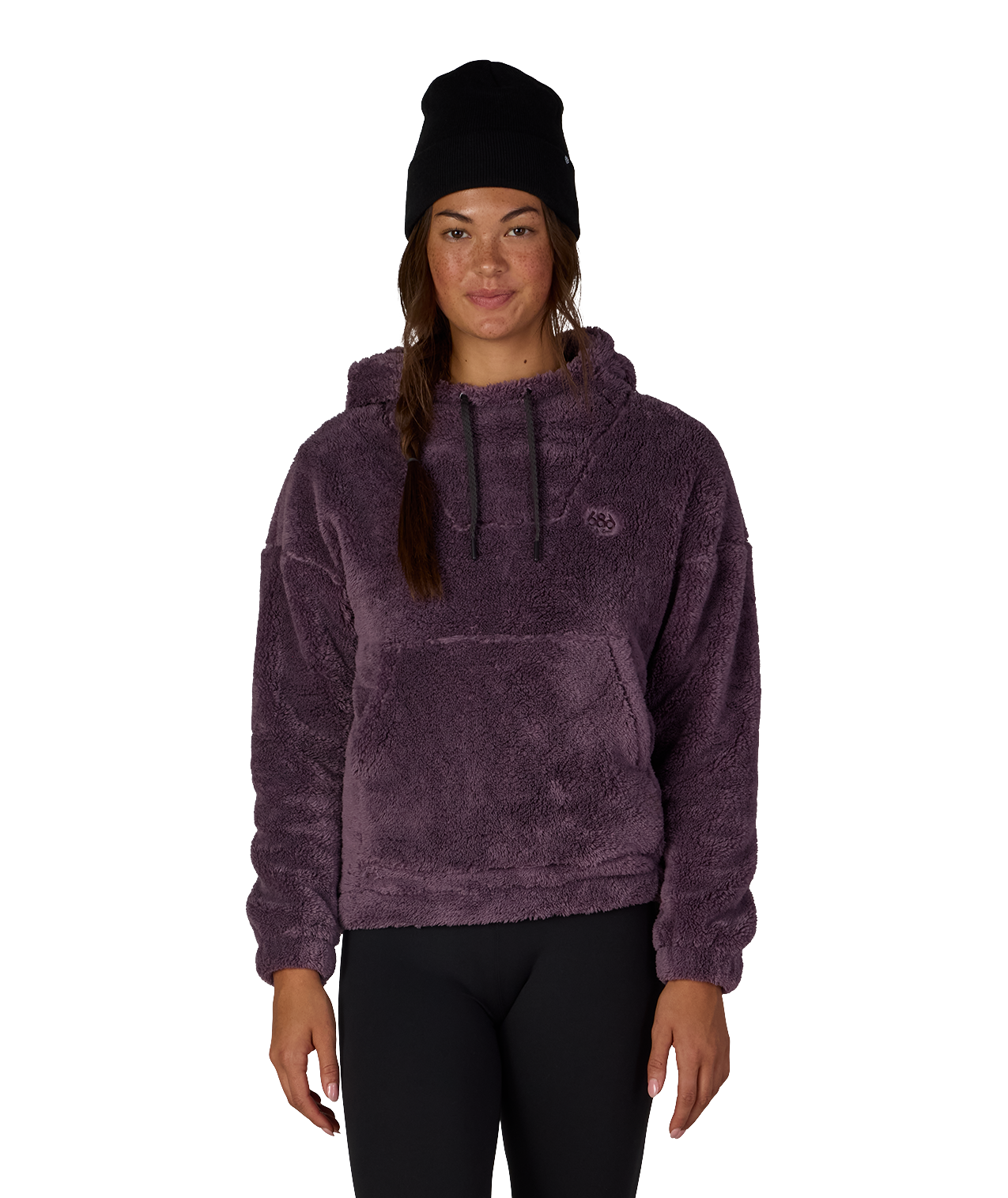 WOMENS SHERPA HOODY - BLACK PLUM