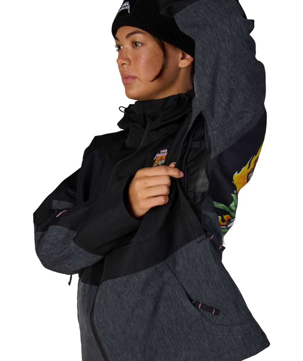 WOMENS METALLICA BURNING SKULL INSULATED JACKET - METALLICA BLACK COLORBLOCK
