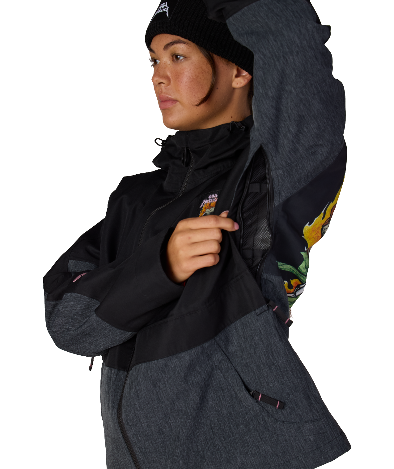 WOMENS METALLICA BURNING SKULL INSULATED JACKET - METALLICA BLACK COLORBLOCK