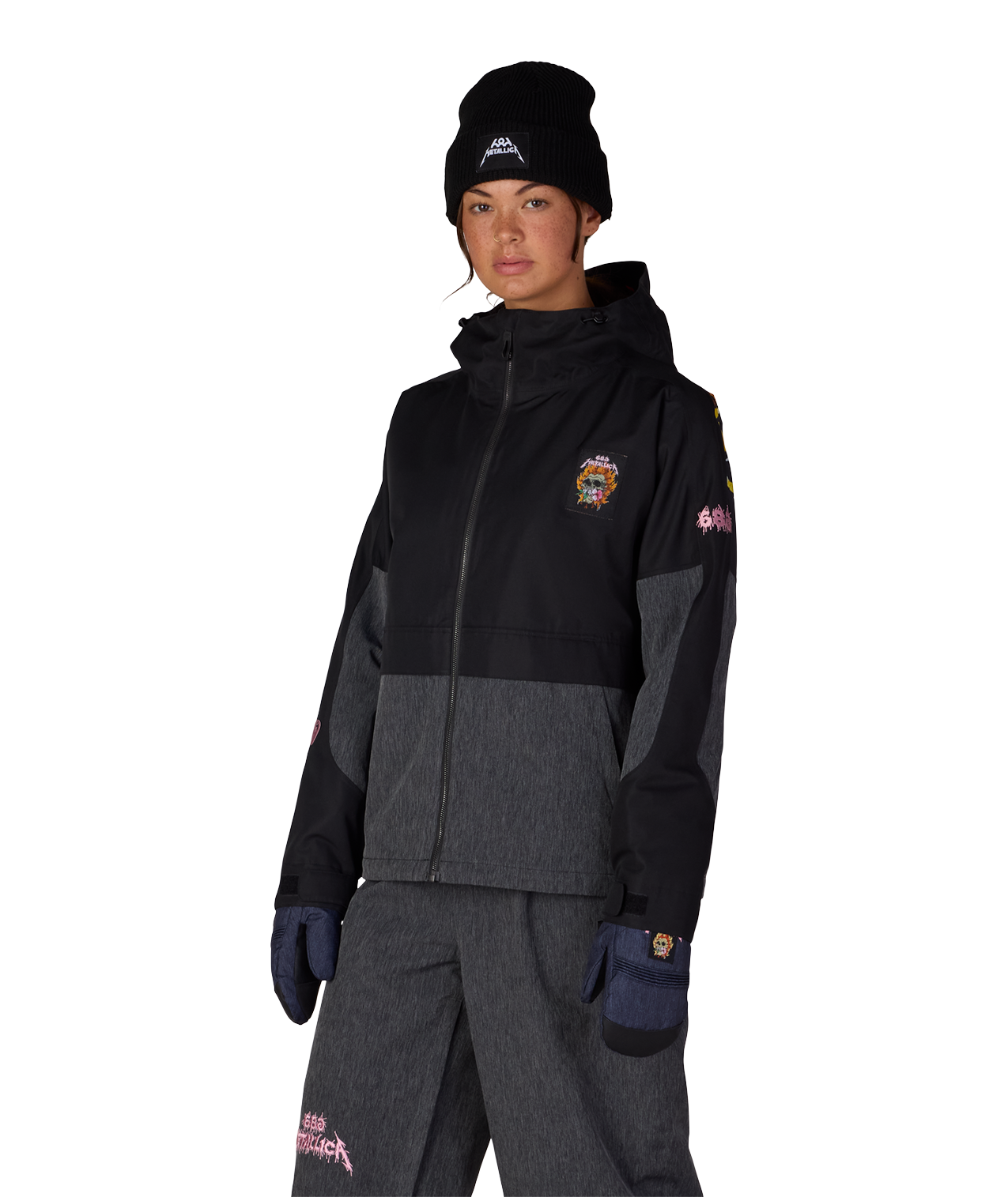 WOMENS METALLICA BURNING SKULL INSULATED JACKET - METALLICA BLACK COLORBLOCK