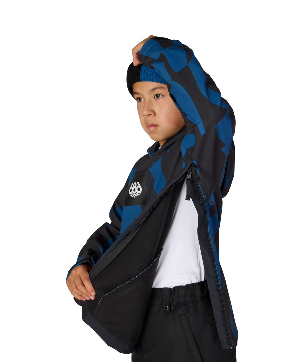 YOUTH WATERPROOF HOODY - BLUE ASH SHAPES